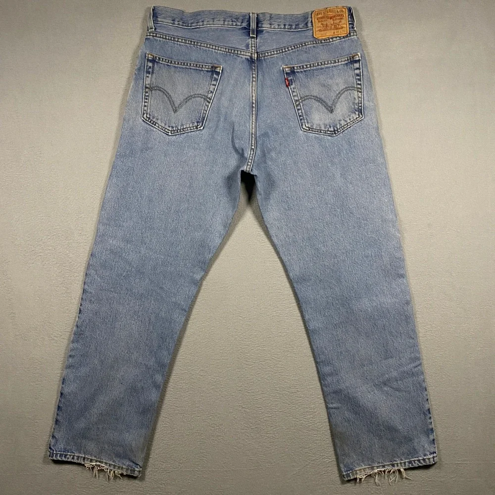 Y2K Levi's 505 Regular Fit Jeans Mens 36x30 Light Wash Blue Distressed Denim